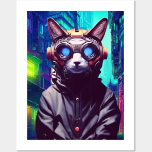 Techno Cat In Japan Neon City Posters and Art